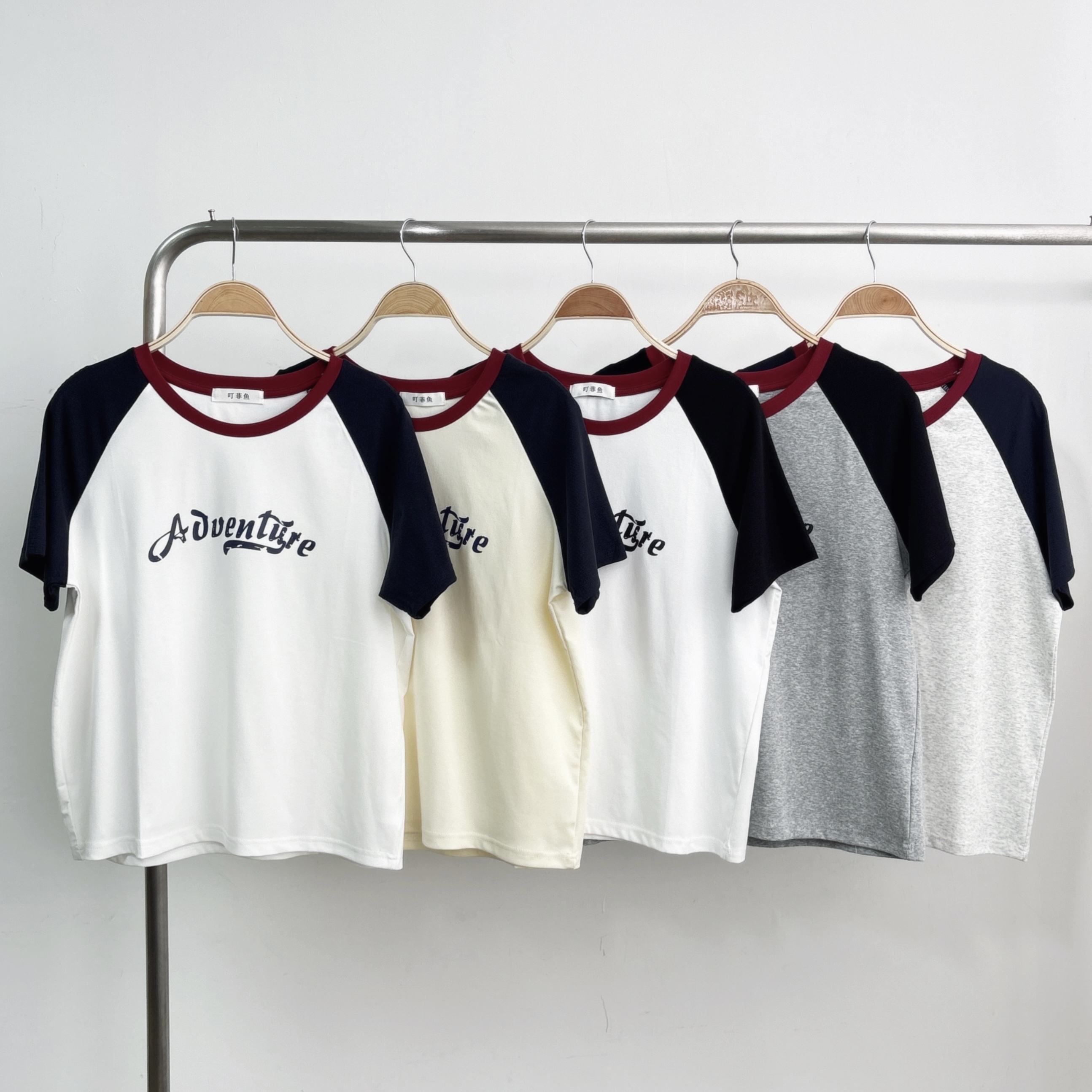 【預訂】拼色領牛角袖印字彈棉TEE (T33-T37)
