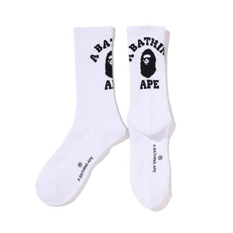 BAPE COLLEGE SOCKS 大學字 猿人 長襪 襪子 白色 1M20184003-WE [台灣現貨]