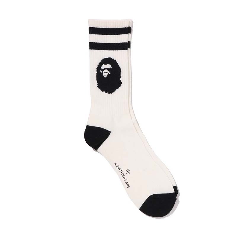 BAPE APE HEAD LINE SOCKS 猿人 橫條紋 長襪 襪子 白色 1M30184002-WE [台灣現貨]