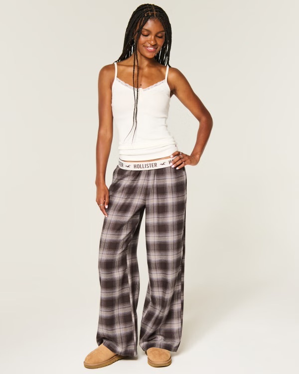 (預購）HOLLISTER 低腰鬆緊腰帶格子褲Low-Rise Logo Waist Flannel Pants