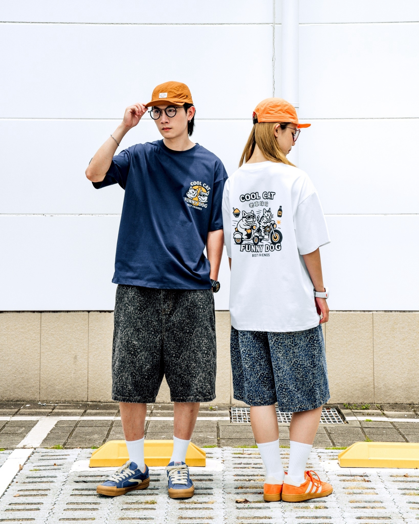 #預購 暑假活動 SBG套裝 老車味味貓狗兄弟涼感短T+豹紋過膝牛仔短褲