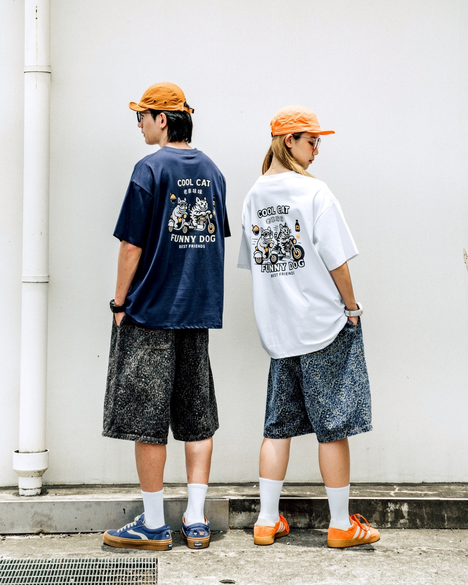 #預購 暑假活動 SBG套裝 老車味味貓狗兄弟涼感短T+豹紋過膝牛仔短褲