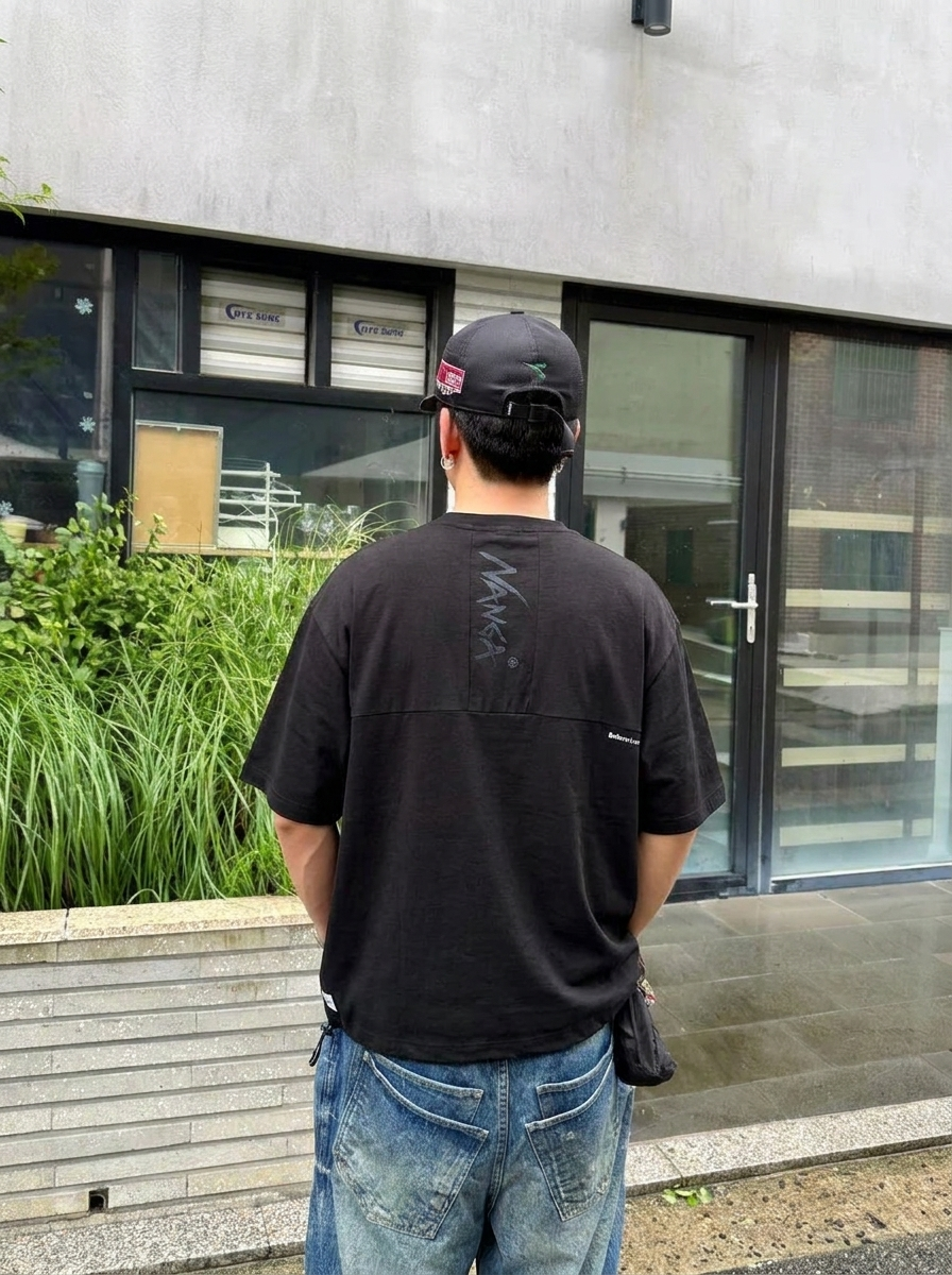 "代購" Jeans Factory × Nanga 寬鬆抽繩拼接短T NW26SS-JF7