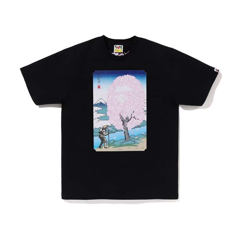 BAPE SAKURA TEE 櫻花 猿人 富士山 圖像 短袖 黑色 RAY-112 [台灣現貨]