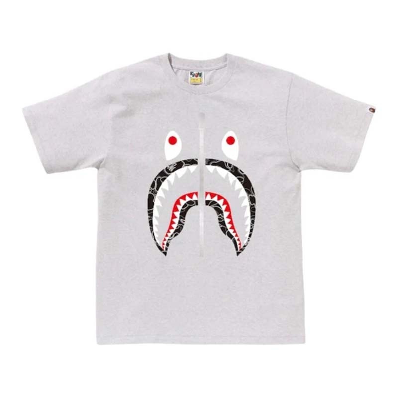 BAPE Neon Camo Shark Tee 男版 霓虹 線條 銀拉鍊鯊魚 短袖 灰色 RAY-117 [台灣現貨]