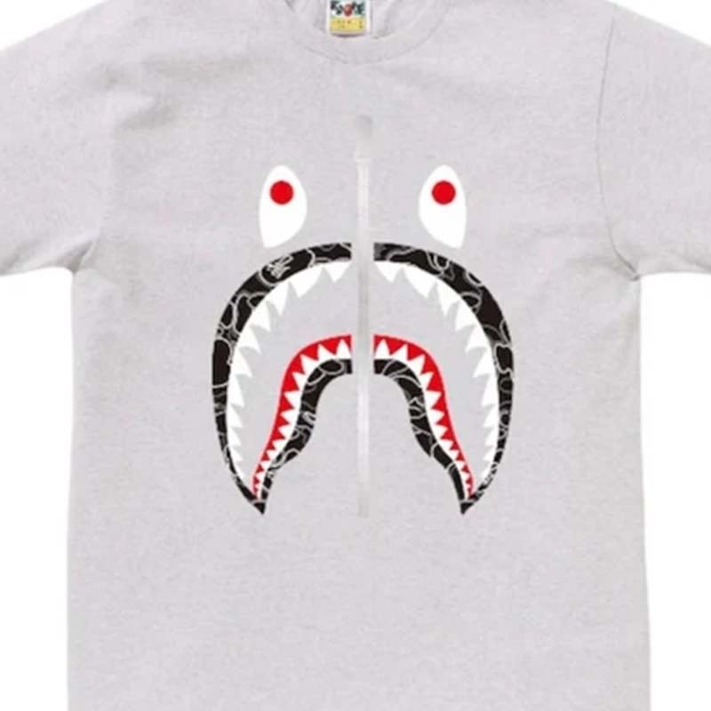 BAPE Neon Camo Shark Tee 男版 霓虹 線條 銀拉鍊鯊魚 短袖 灰色 RAY-117 [台灣現貨]