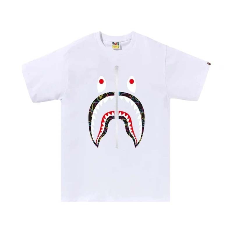 BAPE Neon Camo Shark Tee 男版 霓虹 線條 銀拉鍊鯊魚 短袖 白色 RAY-118 [台灣現貨]