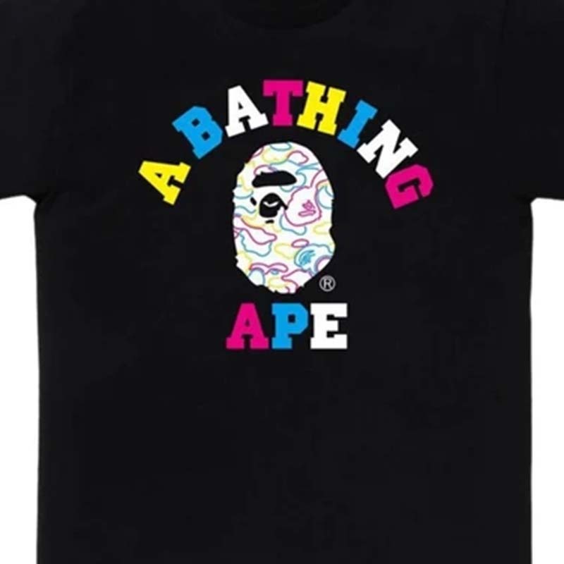 BAPE Neon Camo College Tee 男版 霓虹 線條 大學字 猿人 短袖 黑色 RAY-119 [台灣現貨]