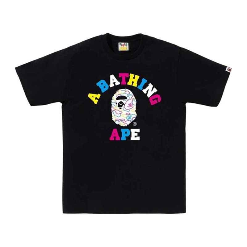 BAPE Neon Camo College Tee 男版 霓虹 線條 大學字 猿人 短袖 黑色 RAY-119 [台灣現貨]