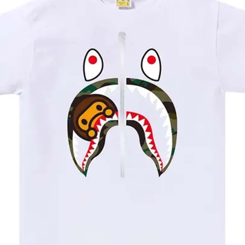 BAPE 1st Camo Milo Shark Tee 銀拉鍊 MILO迷彩鯊魚 短袖 白色 RAY-121 [台灣現貨]