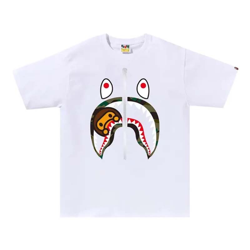 BAPE 1st Camo Milo Shark Tee 銀拉鍊 MILO迷彩鯊魚 短袖 白色 RAY-121 [台灣現貨]