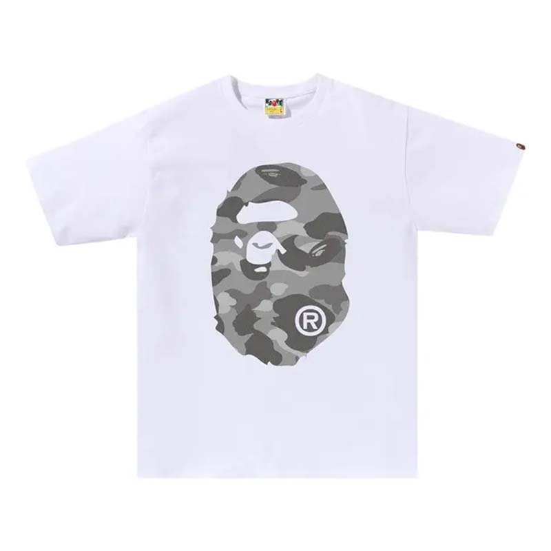 BAPE Honeycomb Camo Big Ape Head Tee 蜂巢壓紋 雙面灰迷彩猿人 短袖 白灰色 RAY-122 [台灣現貨]