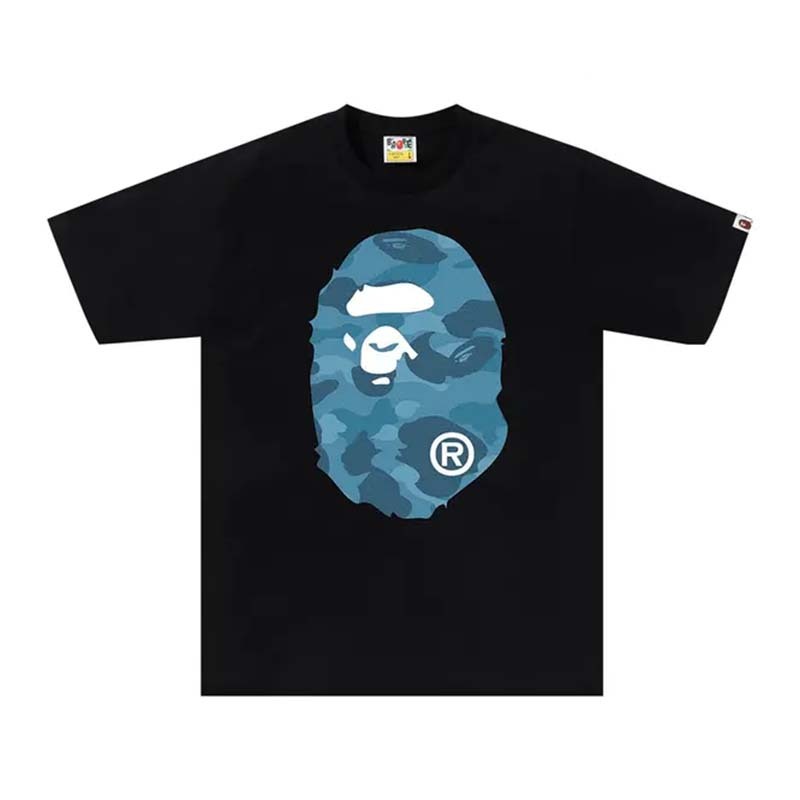 BAPE Honeycomb Camo Big Ape Head Tee 蜂巢壓紋 雙面藍迷彩猿人 短袖 黑色 RAY-123 [台灣現貨]