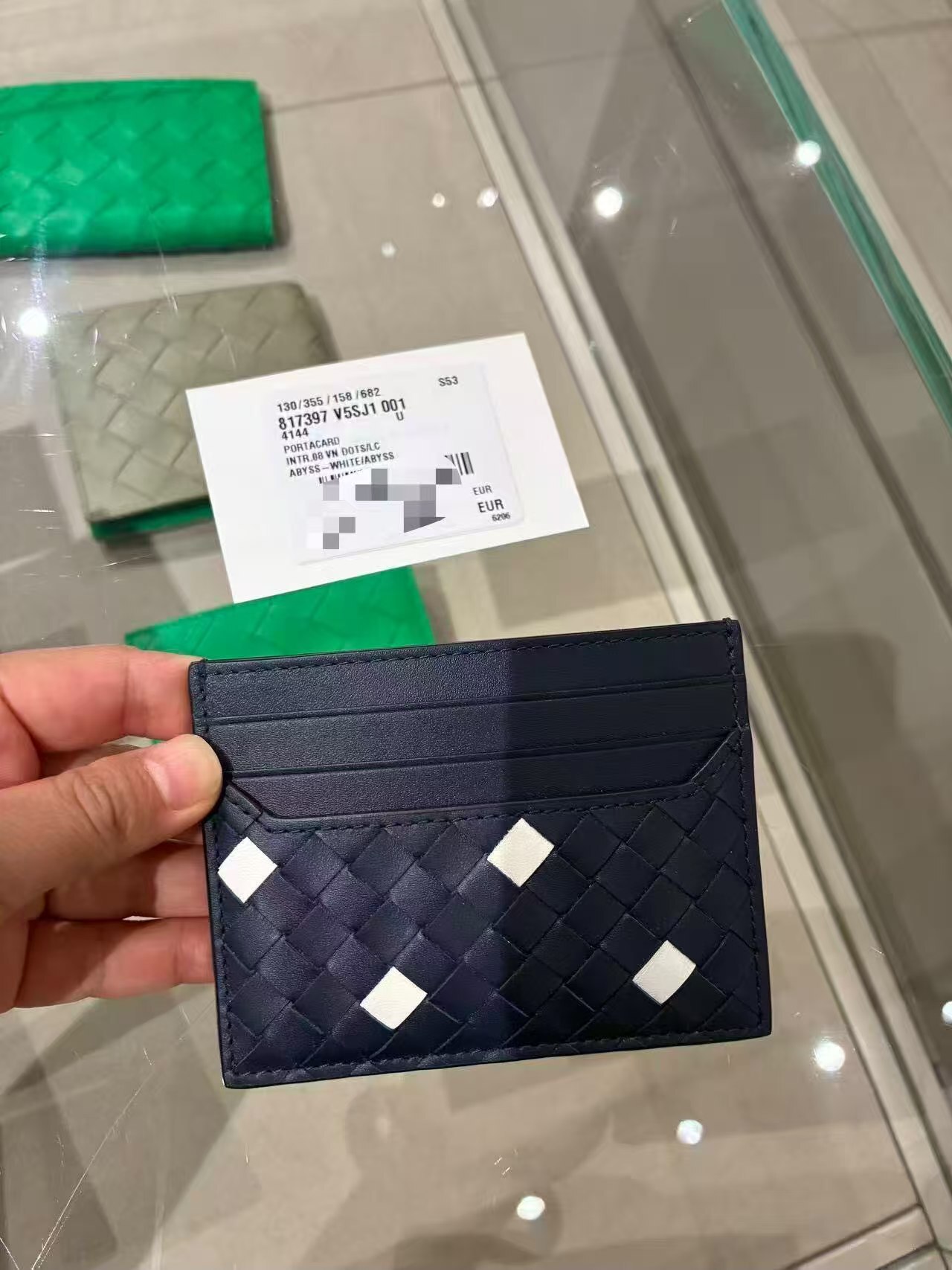 【預購】Bottega Veneta S072708 雙色編織卡套 (深藍色拼白色)
