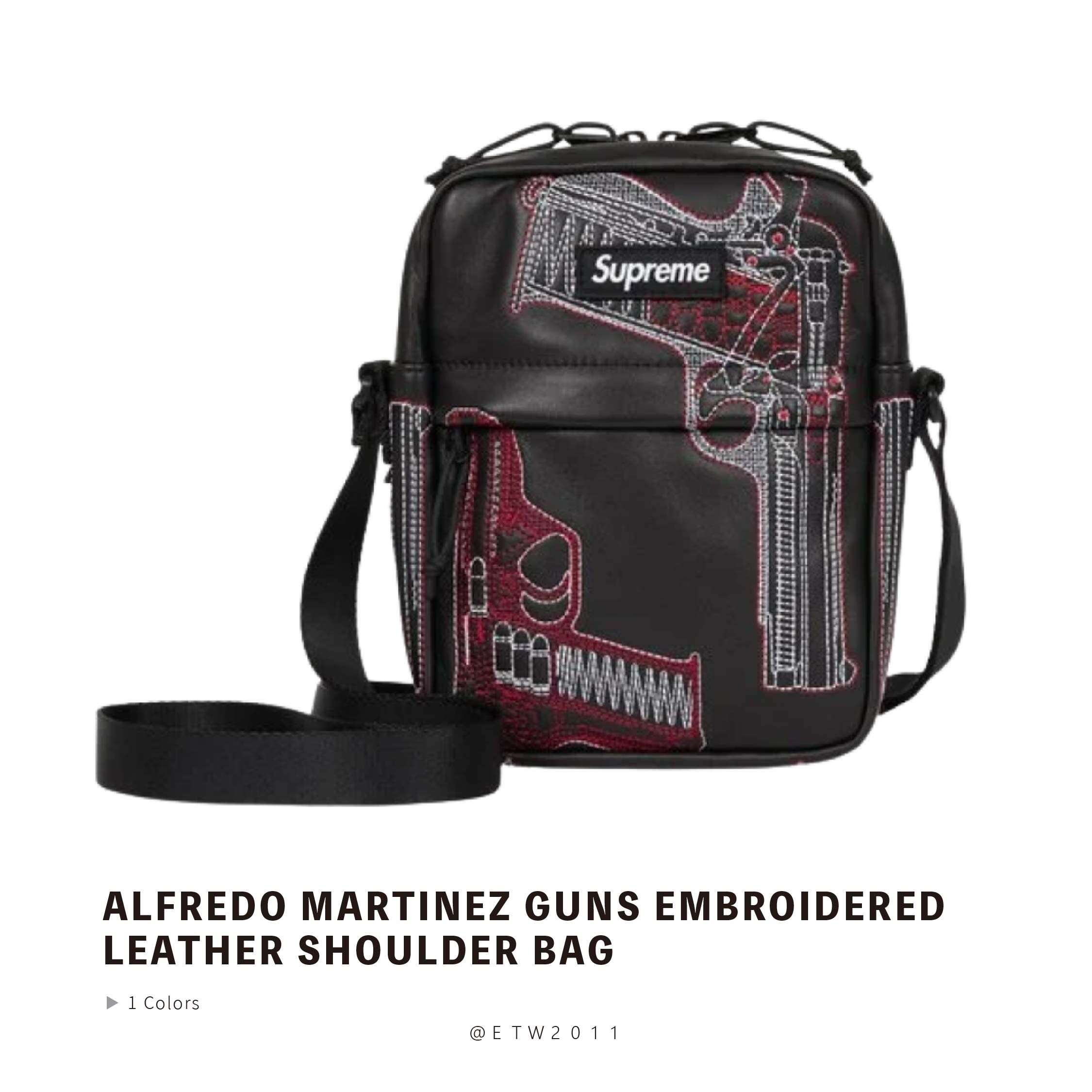 ☆ETW☆【EASY TO WEAR】SUPREME 26SS ALFREDO MARTINEZ GUNS EMBROIDERED LEATHER SHOULDER BAG 手槍 皮革 刺繡 側背包