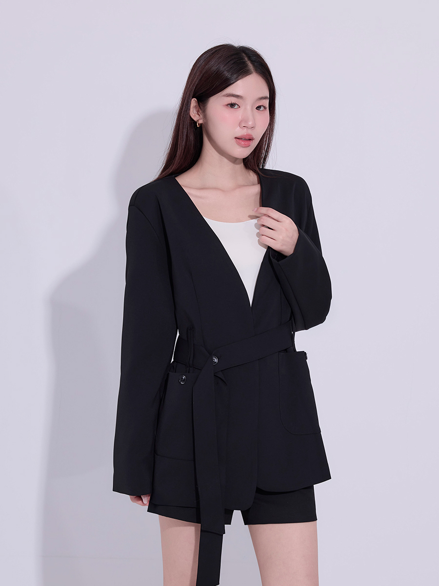OH!HER 簡約設計綁帶西裝外套
