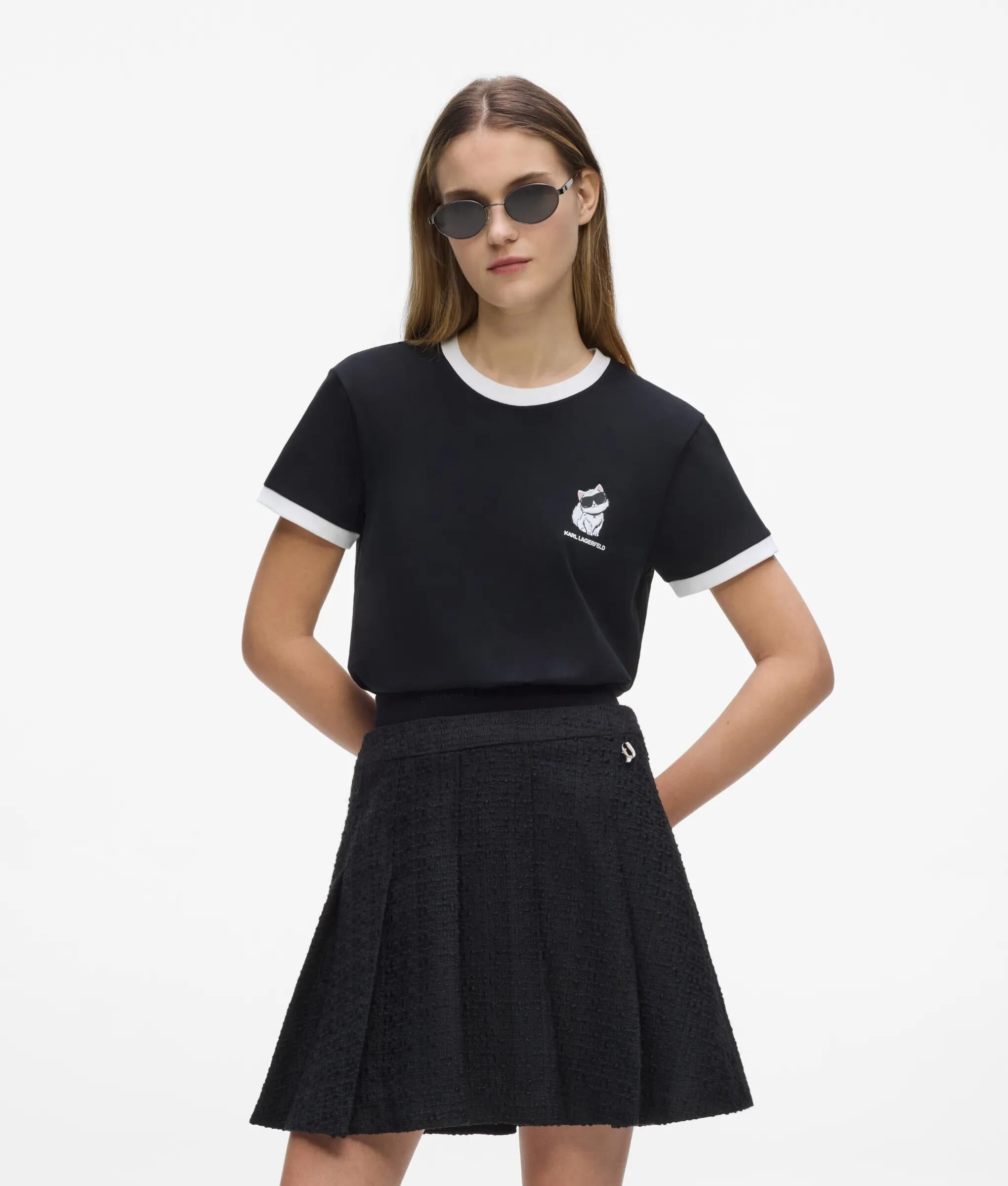 KARL LAGERFELD 背後Logo貓咪撞色滾邊T恤