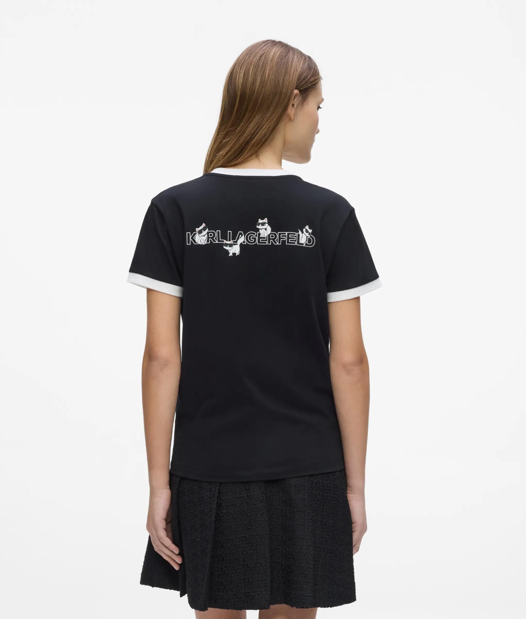 KARL LAGERFELD 背後Logo貓咪撞色滾邊T恤