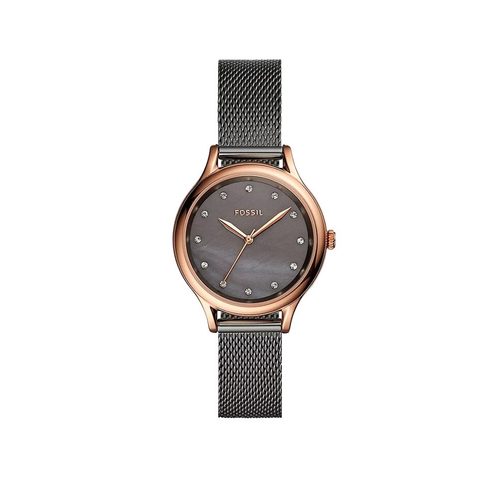 Laney 都會名媛玫瑰金灰珍珠母貝米蘭編織女錶 槍灰色不鏽鋼錶帶 34 MM BQW3393