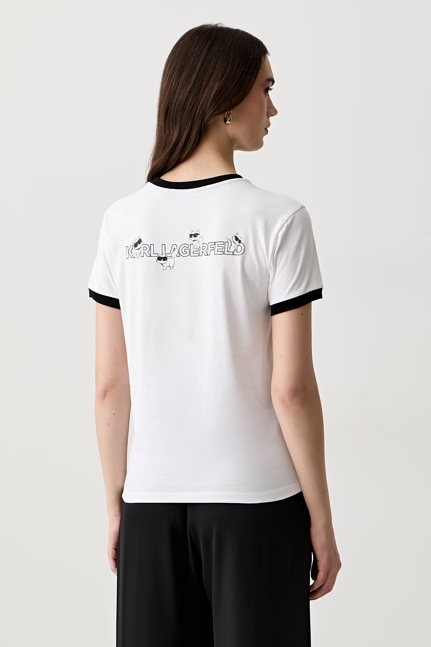 KARL LAGERFELD 背後Logo貓咪撞色滾邊T恤