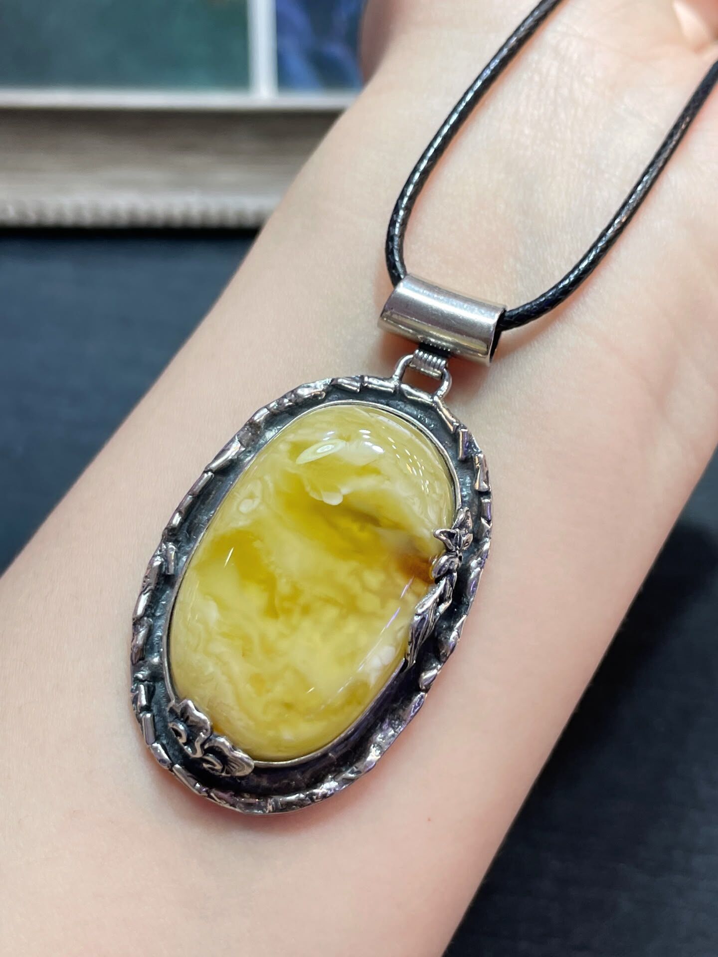 0810BA14-BALTICAMBER-RING-天然波羅的海蜜蠟吊墜 [俄料白花蜜成色美，s925銀鑲嵌] (A14)