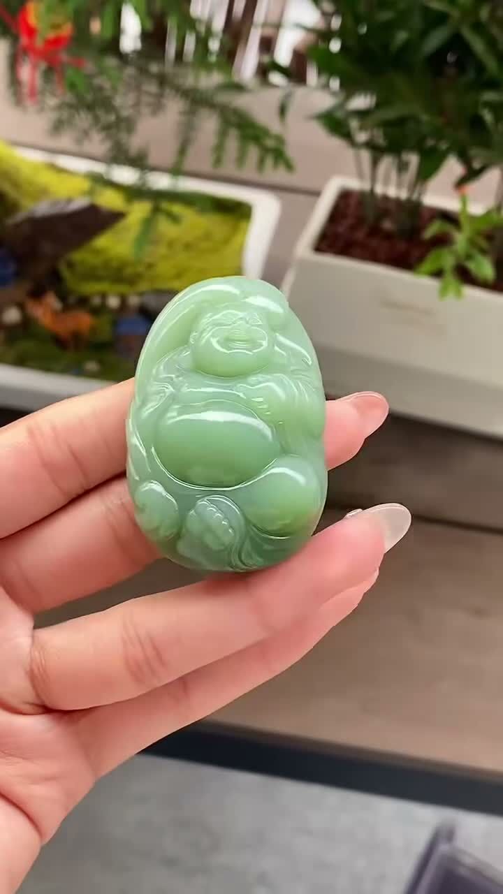 和田玉粉青彌勒笑佛,天然和田玉軟玉