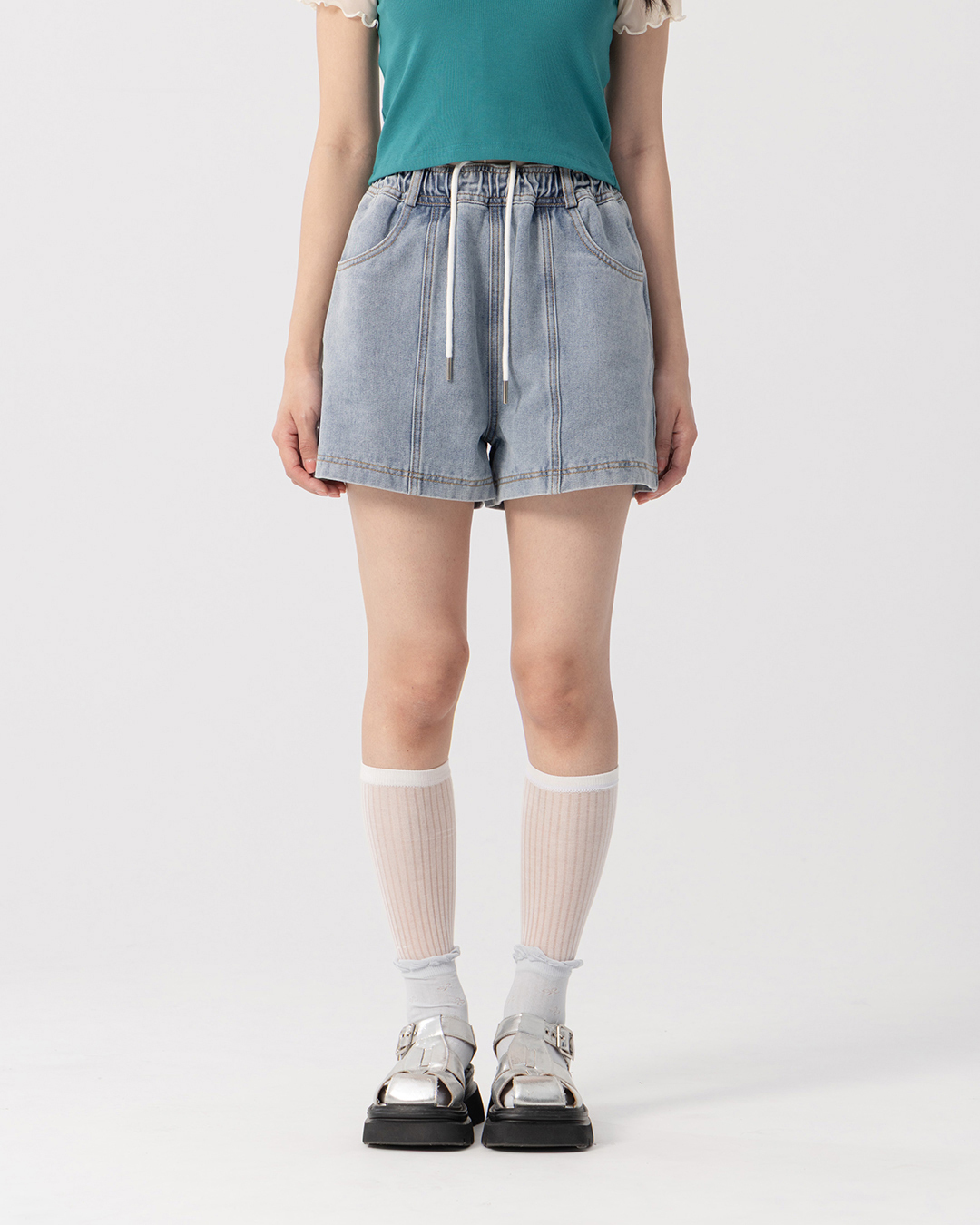 Casual drawstring washed denim shorts S/M【04120118】in stock+pre-order