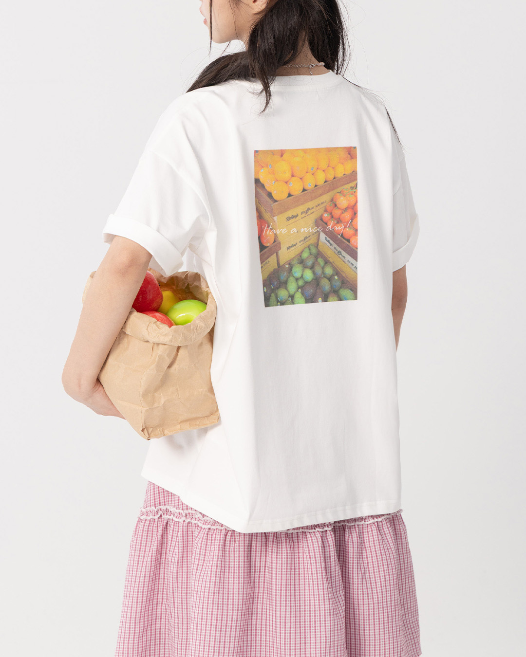SUMMER Embroidered Fruit Print Wide-Sleeve Top【01190415】in stock+pre-order