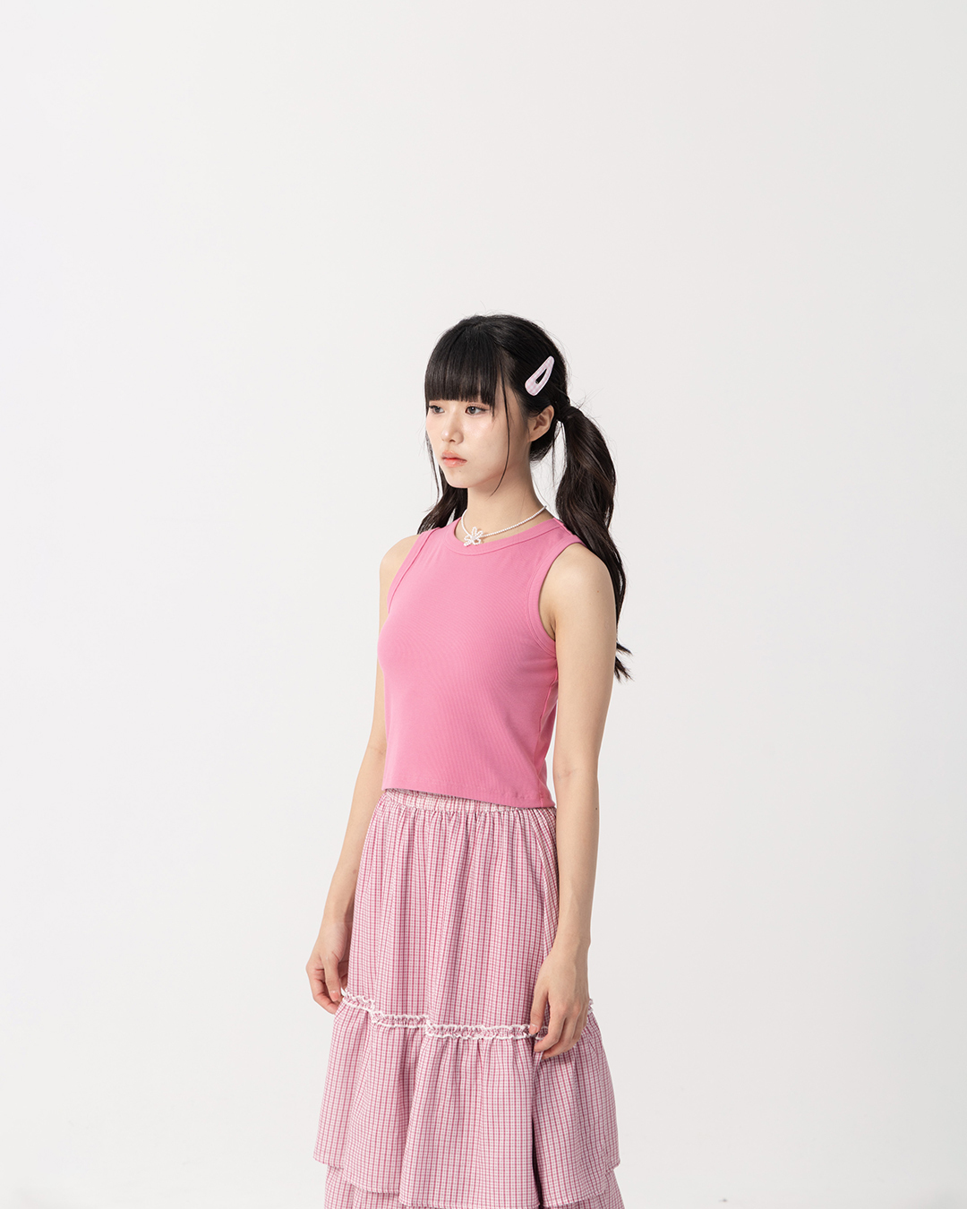 Basic Plain Ribbed Fitted Slim Shoulder Tank Top - Pink S/M【01099855】in stock+pre-order