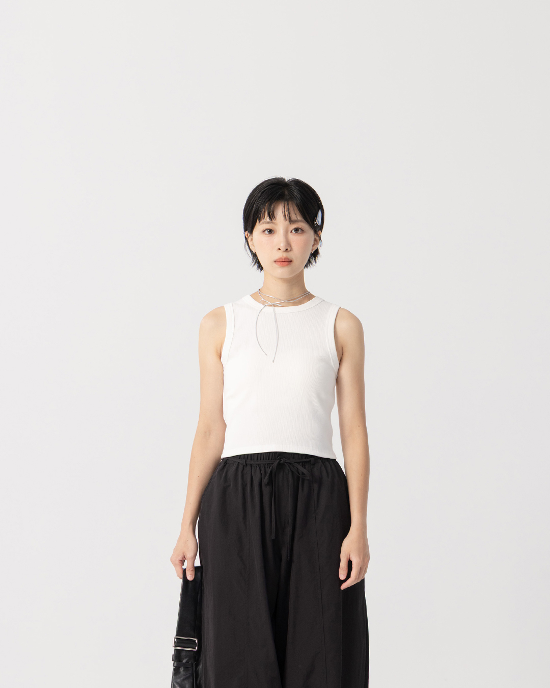 Basic Plain Ribbed Fitted Slim Shoulder Tank Top - Off-White S/M【01099851】in stock+pre-order