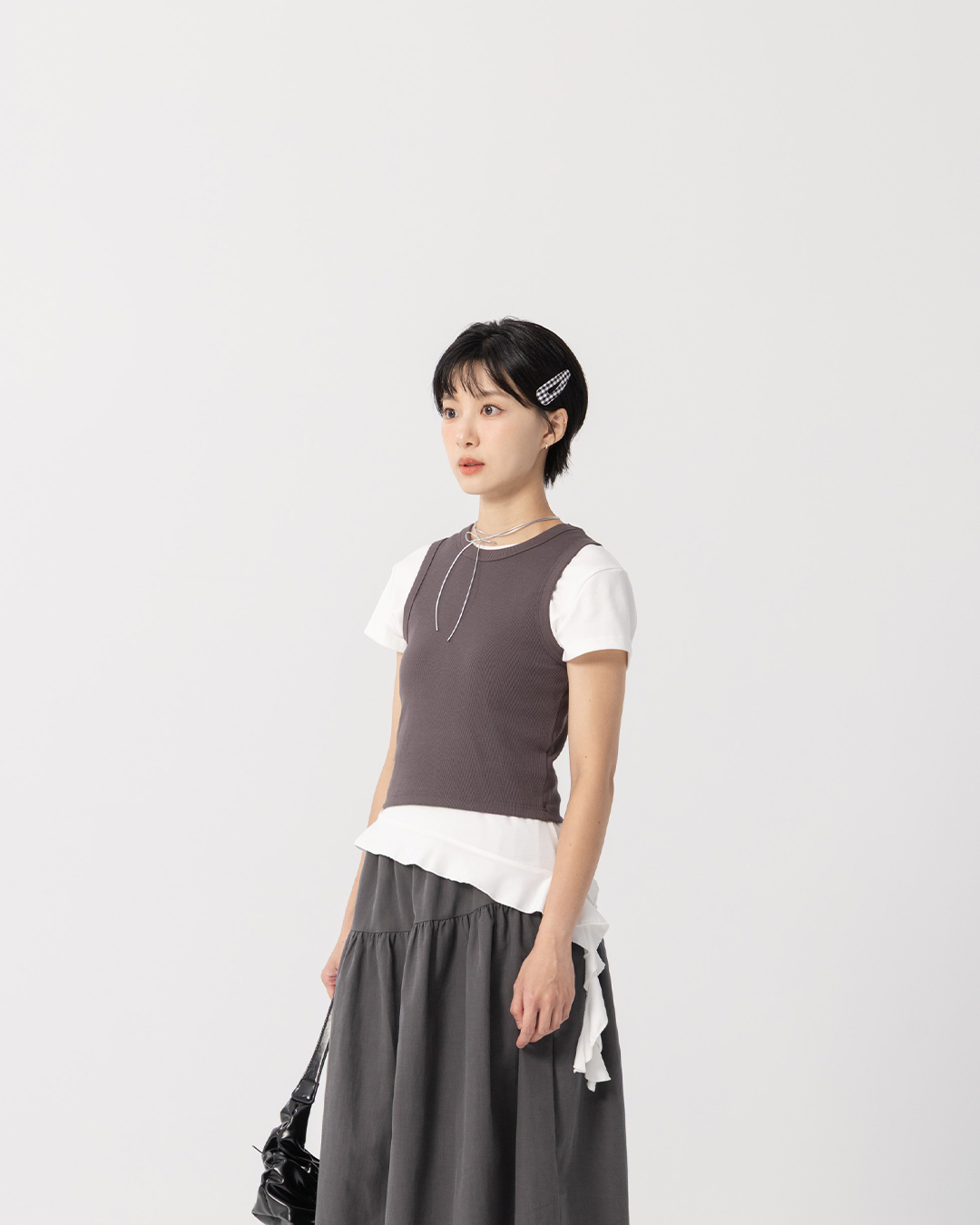 Basic Plain Ribbed Fitted Slim Shoulder Tank Top - Dark Gray S/M【01099852】in stock+pre-order