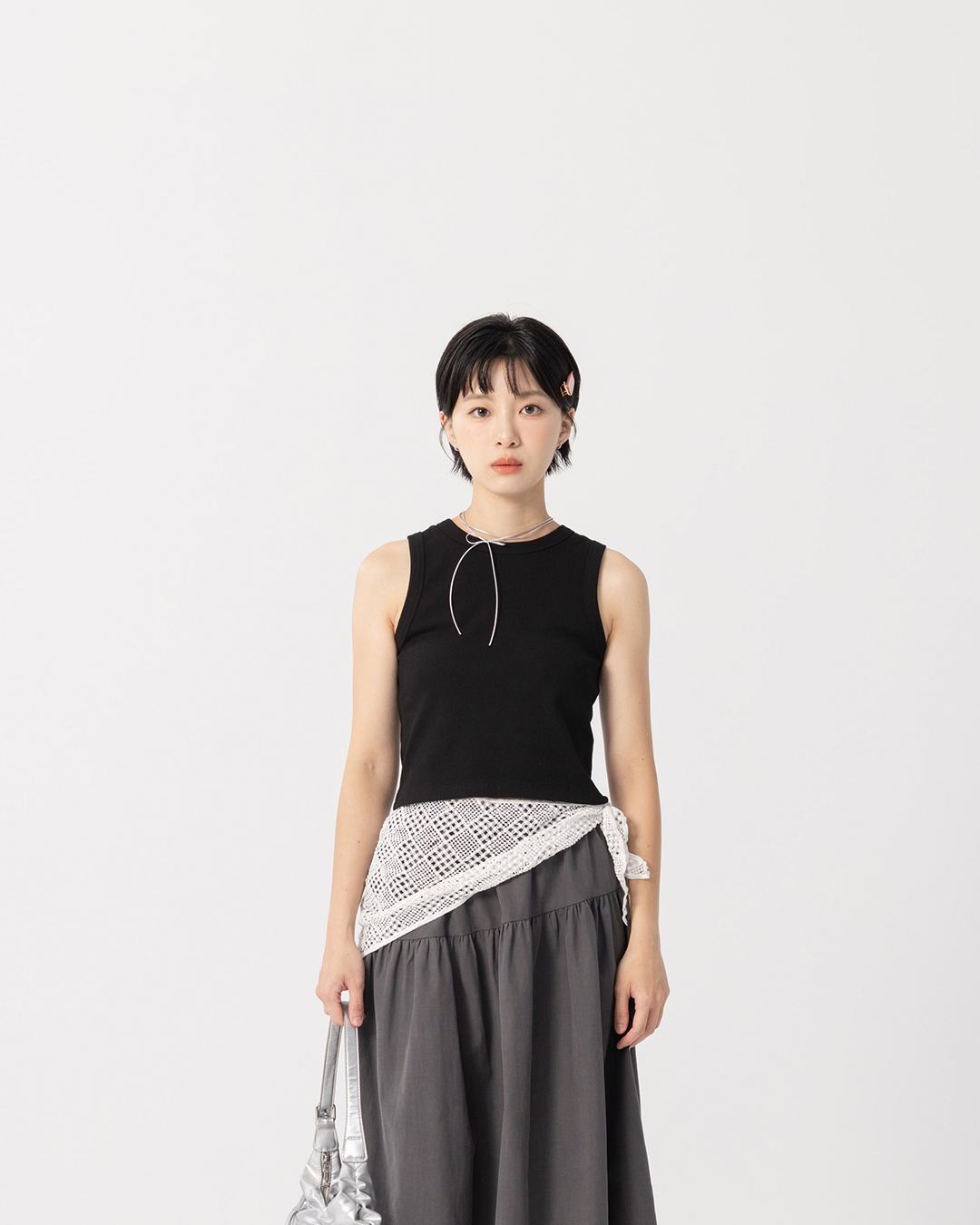 Basic Plain Ribbed Fitted Slim Shoulder Tank Top - Black S/M【01099850】in stock+pre-order