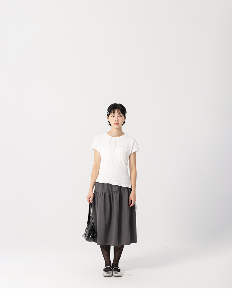 Short-sleeved top with ruffled hem, available in three colors【01099763】in stock+pre-order