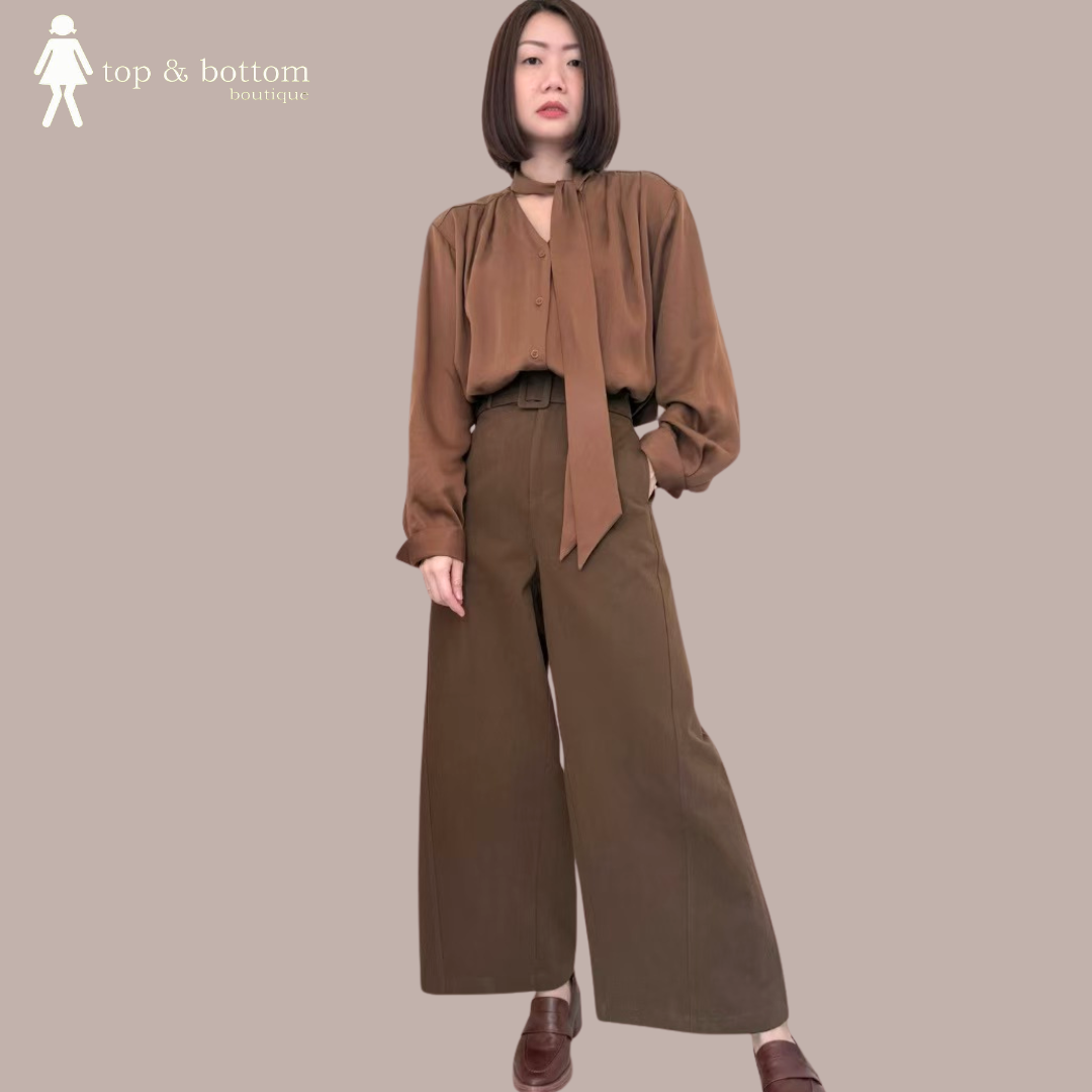 LONG SLEEVE RIBBON FRONT BLOUSE