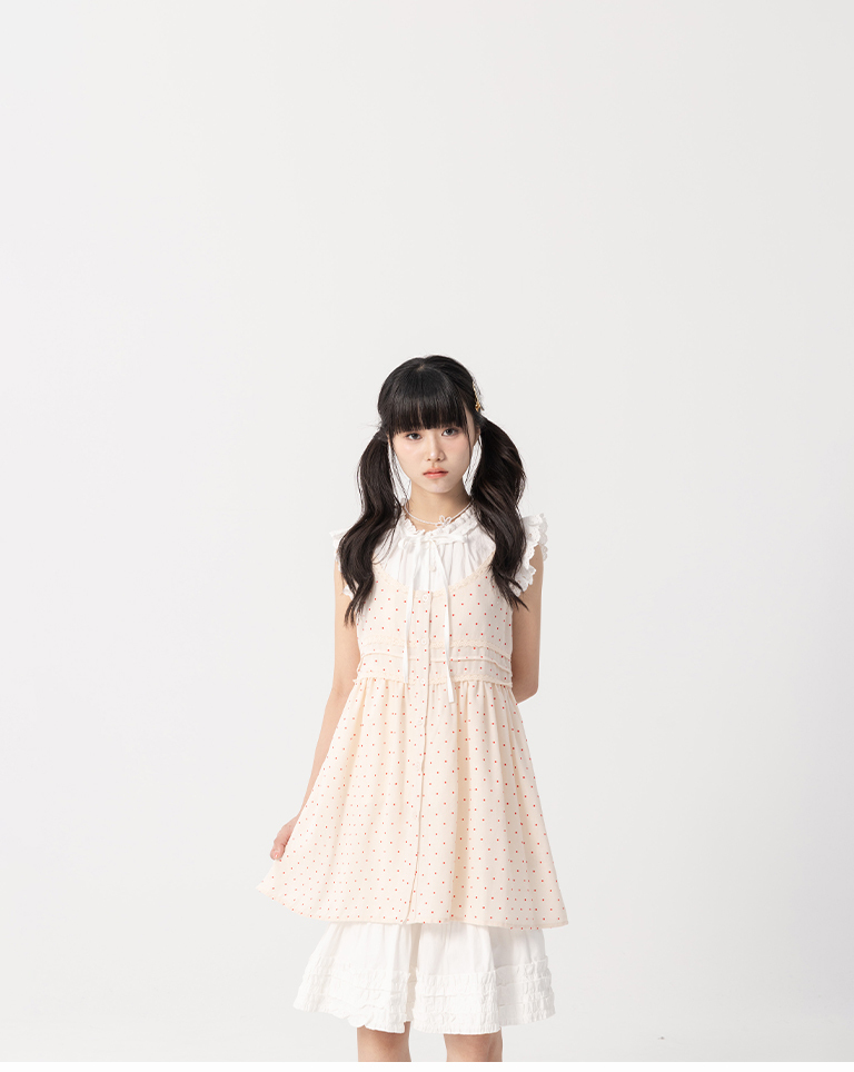 Flocked polka dot lace trim design thin-shouldered cover-up vest, available in three colors【01099842】in stock+pre-order