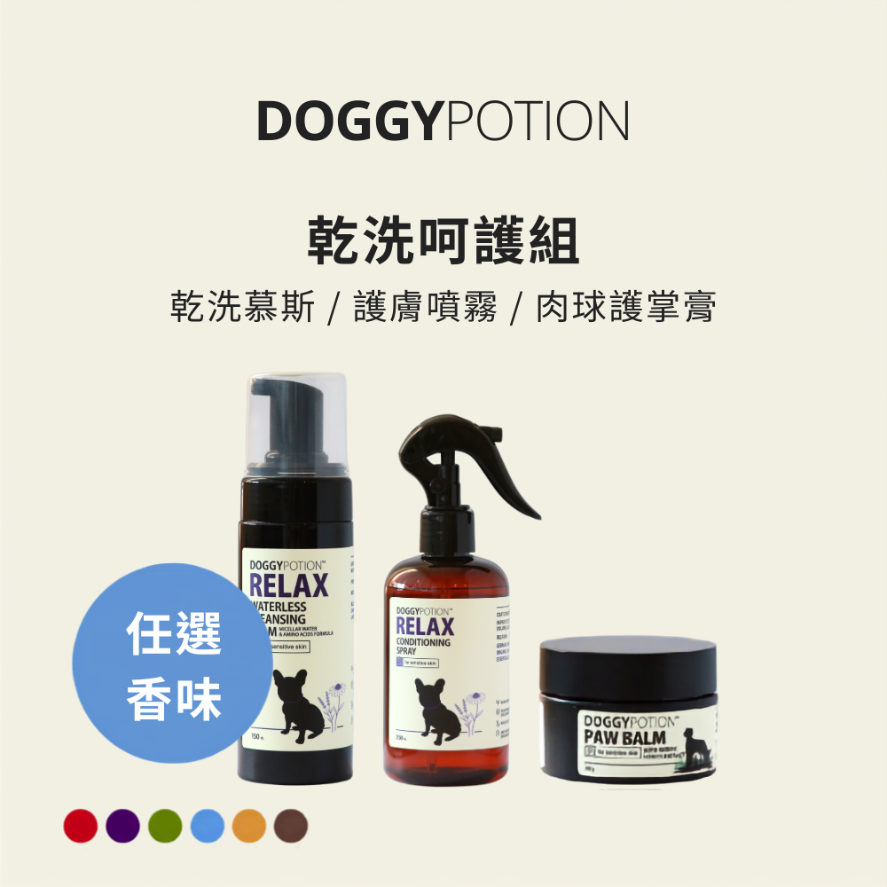 [免運] 乾洗呵護組 - 乾洗慕斯+護膚噴霧+肉球護掌膏｜DOGGYPOTION