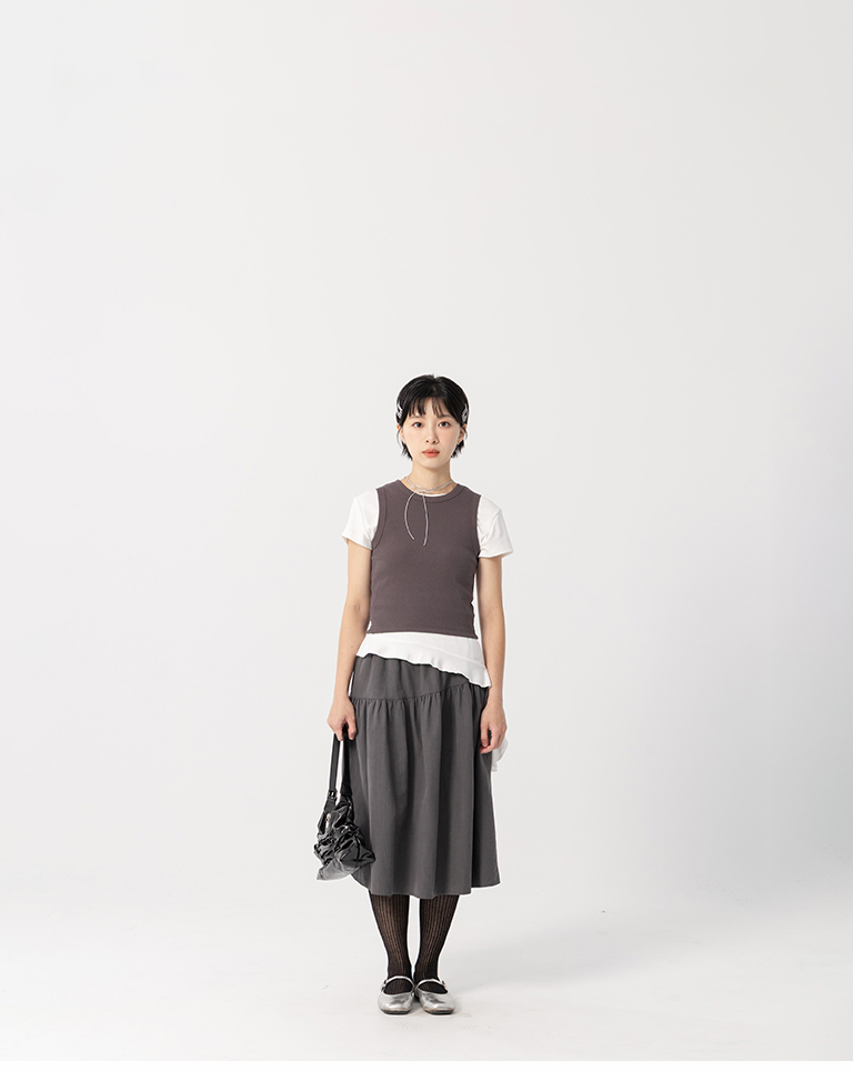 Basic Plain Ribbed Fitted Slim Shoulder Tank Top - Dark Gray S/M【01099852】in stock+pre-order