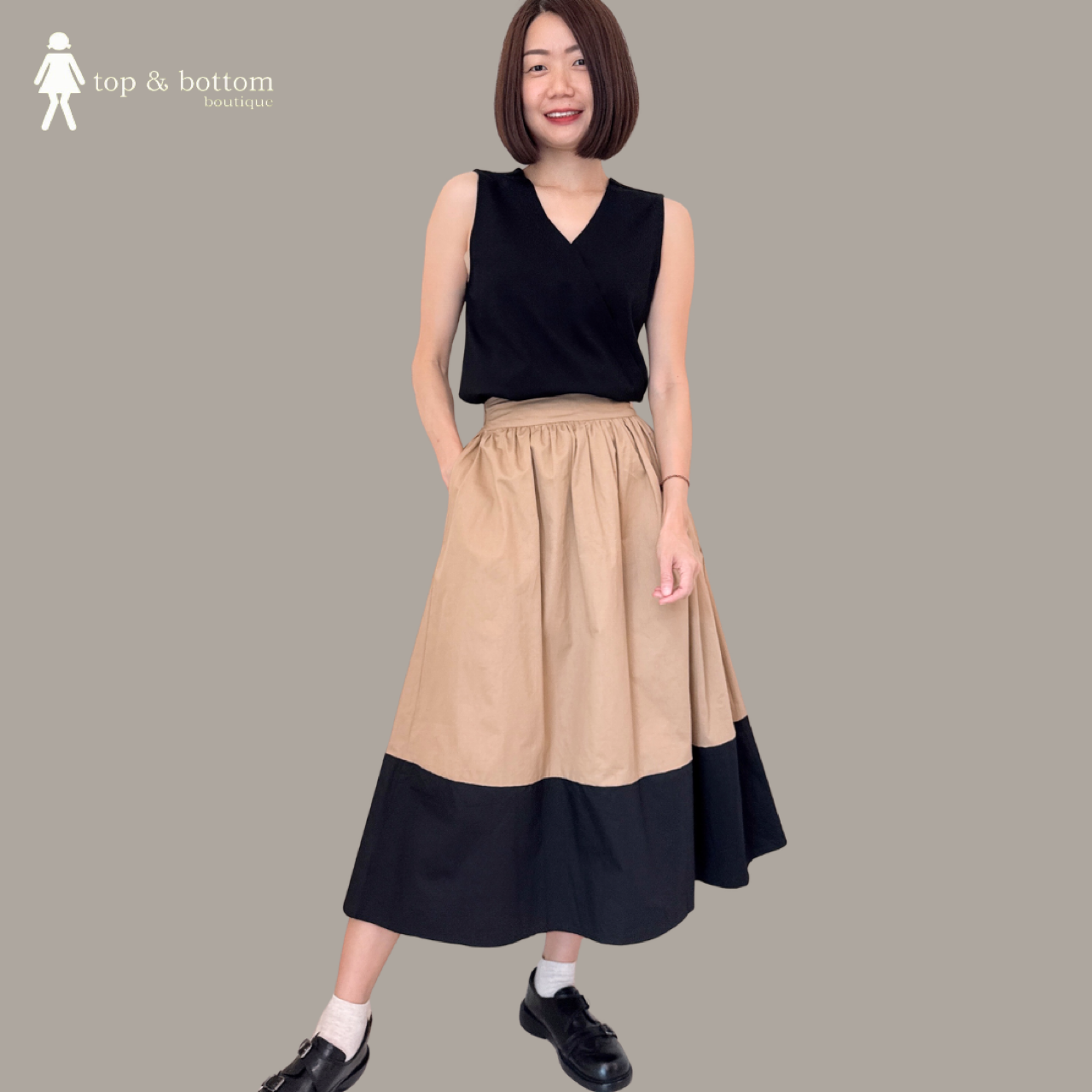 KOREA POCKET 2 TONE MIDI SKIRT