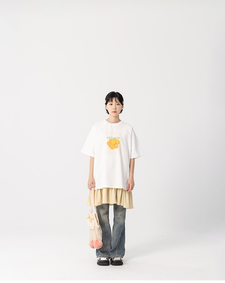 Colorful fruit print oversized top, available in two colors.【01190416】in stock+pre-order