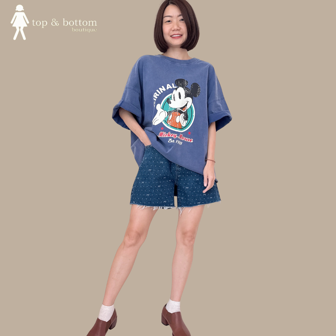 DENIM DOTTED & RIBBON BOW PRINT SHORTS