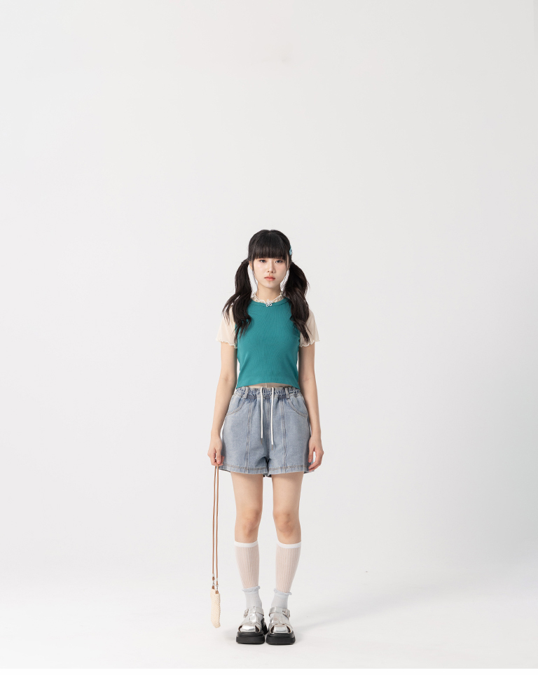 Casual drawstring washed denim shorts S/M【04120118】in stock+pre-order