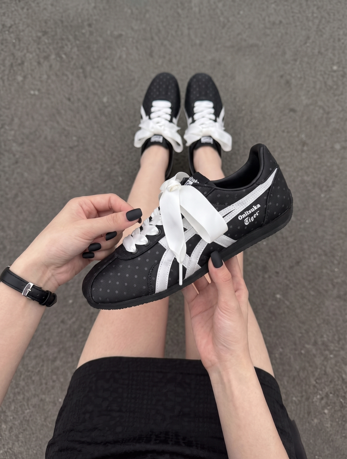 Onitsuka Tiger Runspark 鬼塚虎 波點系列 黑白 緞帶 女鞋 1183C713-001/預購