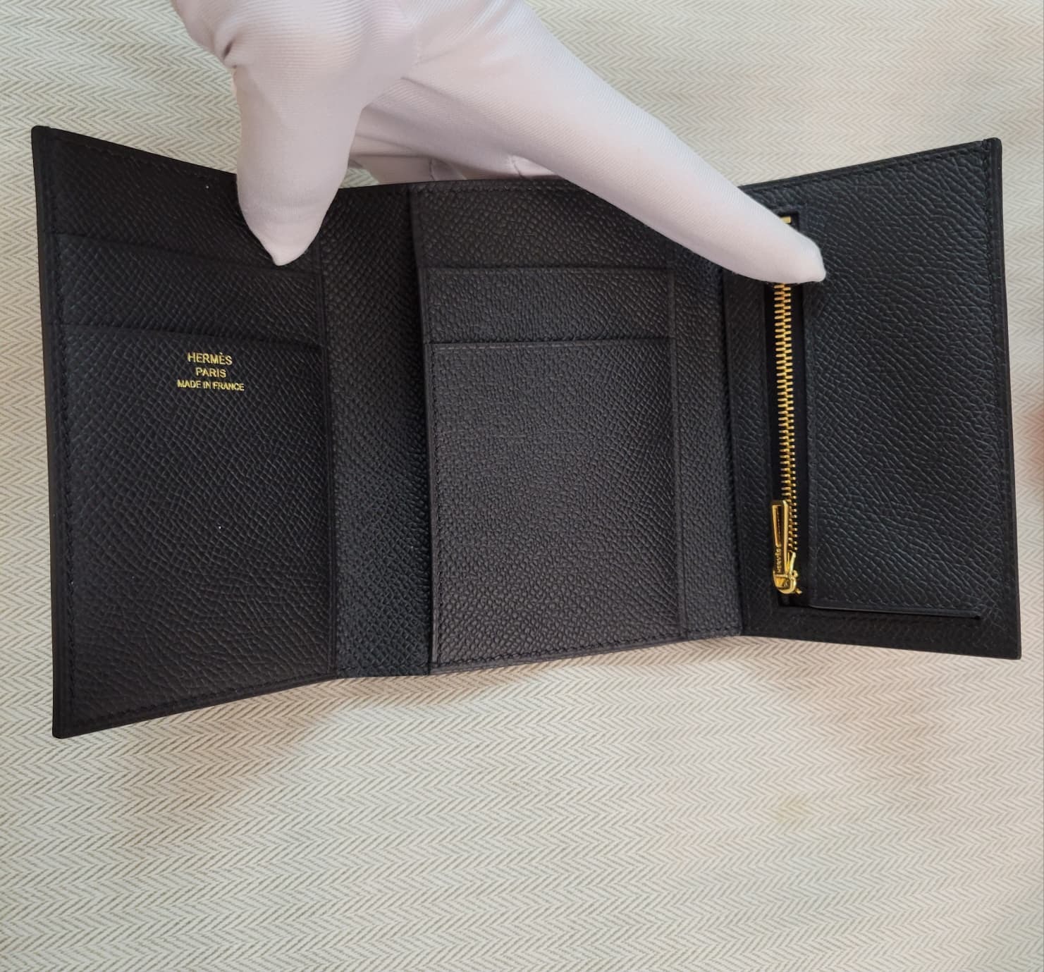 UNUSED Hermes Bearn combine compact WALLET noir CC epsom 三摺短銀包 黑色金扣