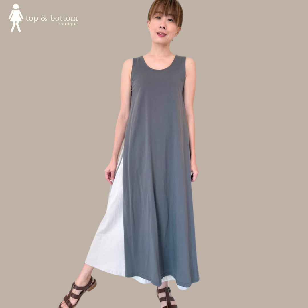 SLEEVELESS TWO TONE LONG DRESS