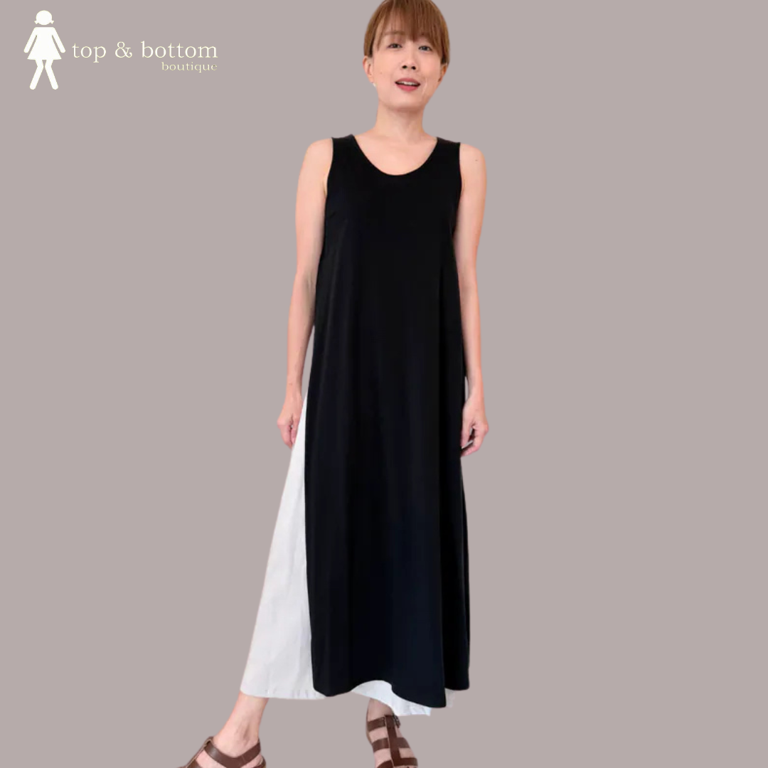 SLEEVELESS TWO TONE LONG DRESS