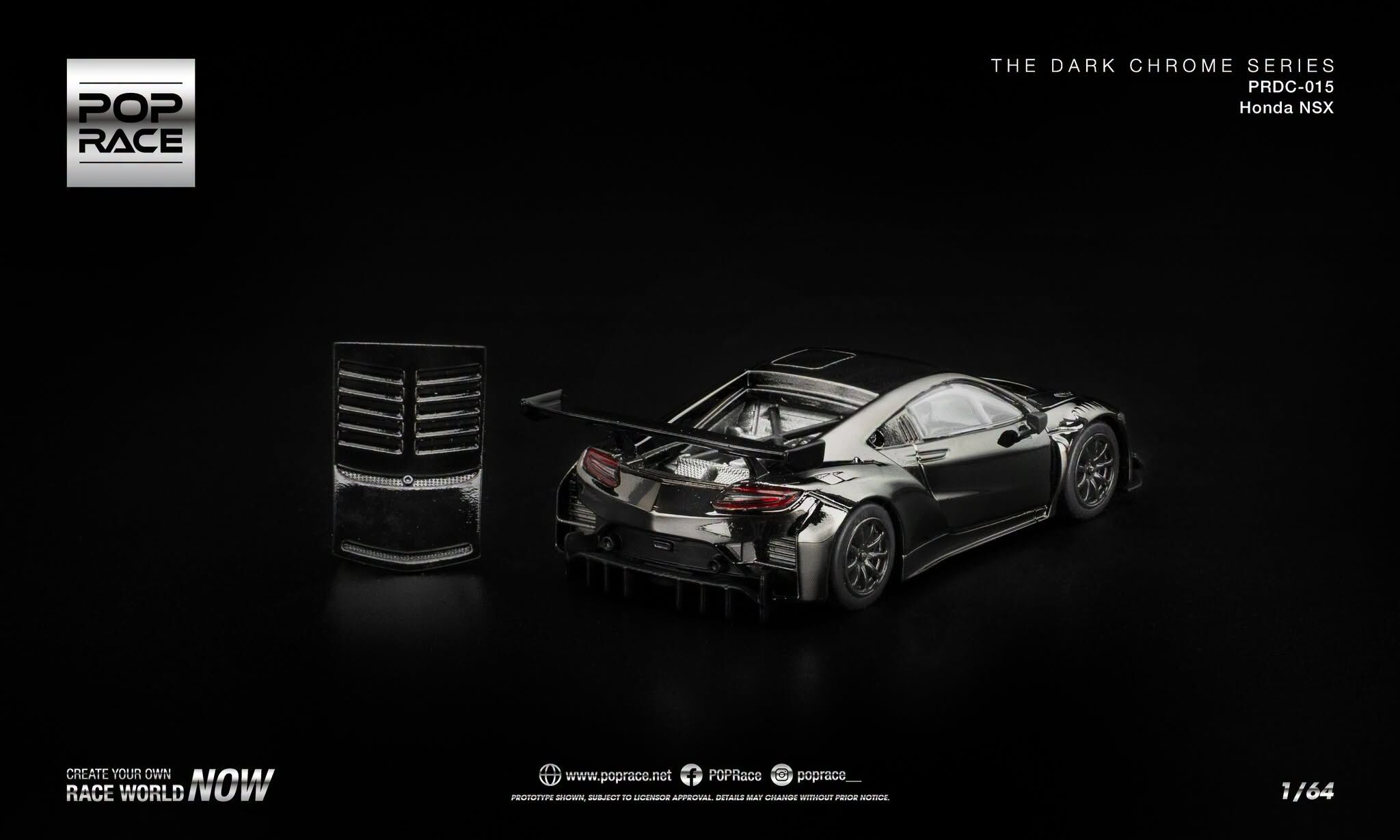 預訂:1/64 POP RACE HONDA NSX GT3 EV022 - DARK CHROME (PRDC015 )