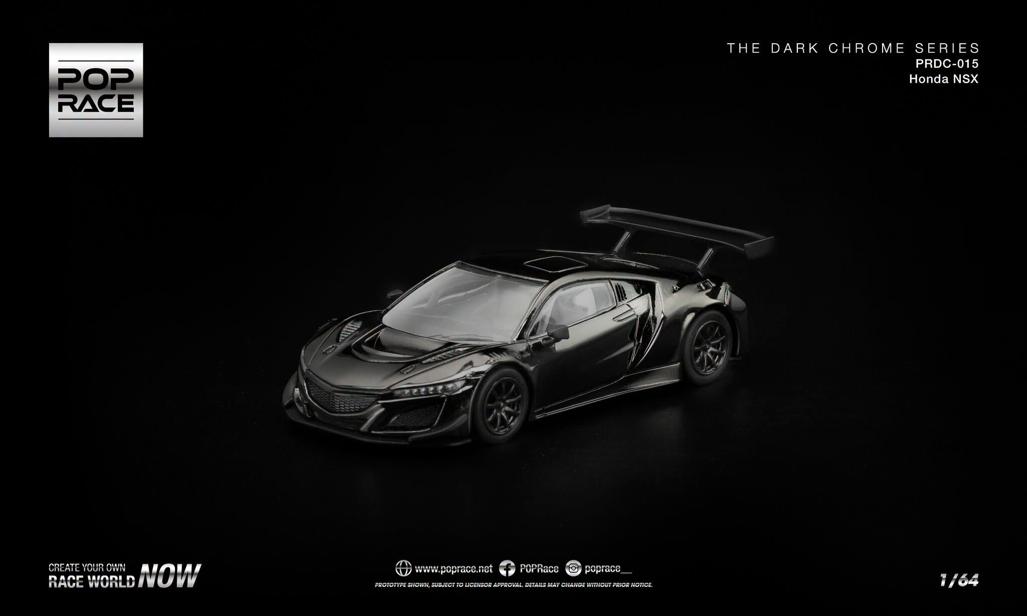 預訂:1/64 POP RACE HONDA NSX GT3 EV022 - DARK CHROME (PRDC015 )
