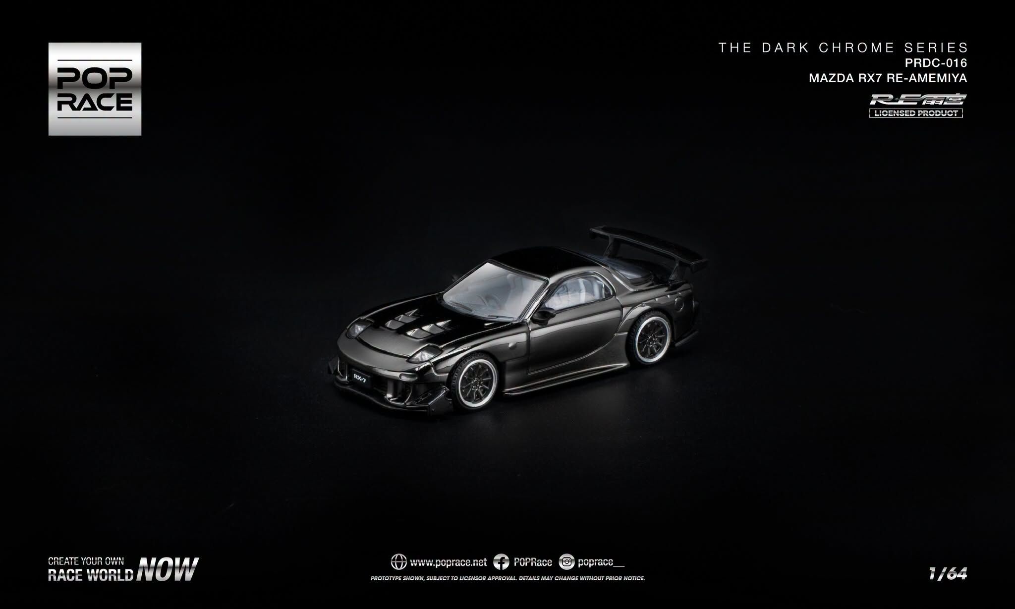 預訂:1/64 POP RACE MAZDA RX-7 RE-AMEMIYA - DARK CHROME (PRDC016 )