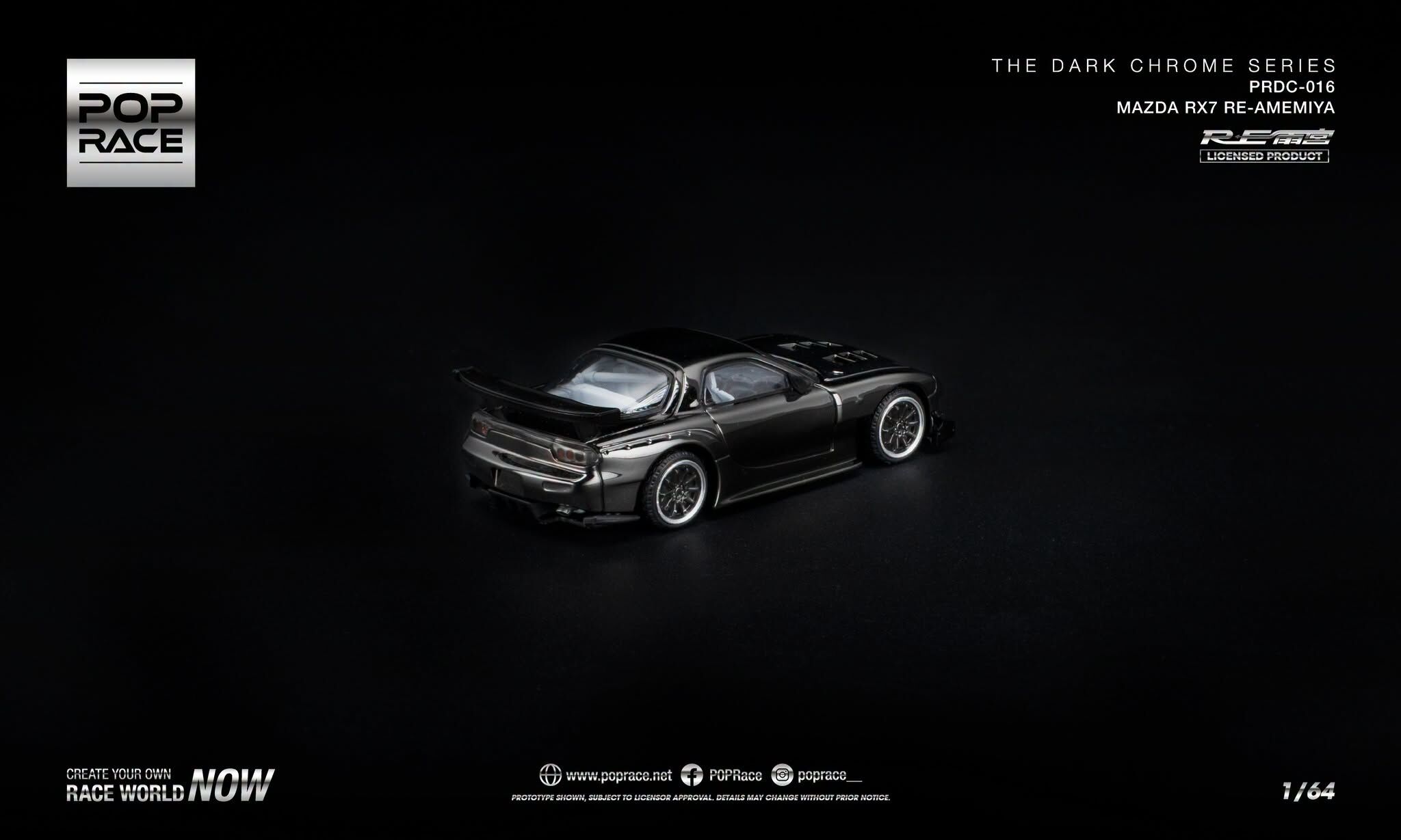 預訂:1/64 POP RACE MAZDA RX-7 RE-AMEMIYA - DARK CHROME (PRDC016 )