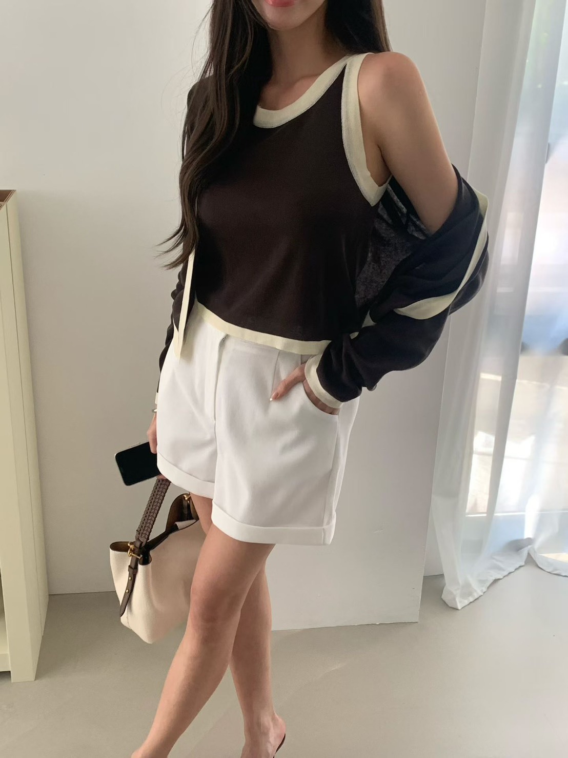 滾邊條外套+背心SET